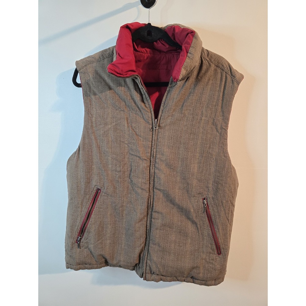 Eddie Bauer Reversible Goose Down Vest Mens Medium Brown Red‎ Full Zip